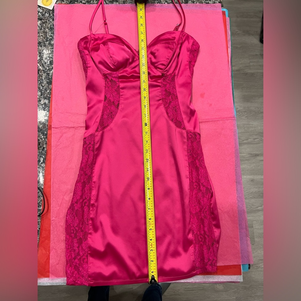 Rubber Ducky Productions, Inc. Fuchsia Satin and Lace Chemise